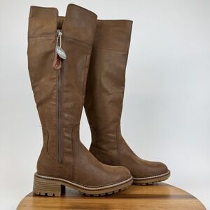 New Womens Mia Pike Lug Sole Faux Leather Brown Knee High Riding Boots Size 9 M